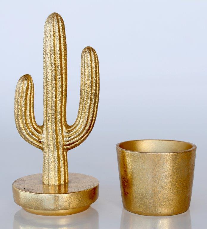 Gold Cactus Pot With Lid